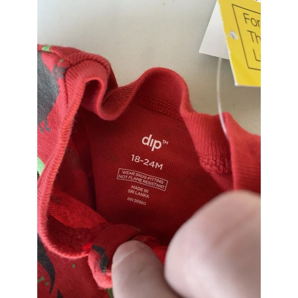NWT Dip Toddler Boys Red Dinosaur Footed Pajamas Sleeper Snug Fit 18-24M